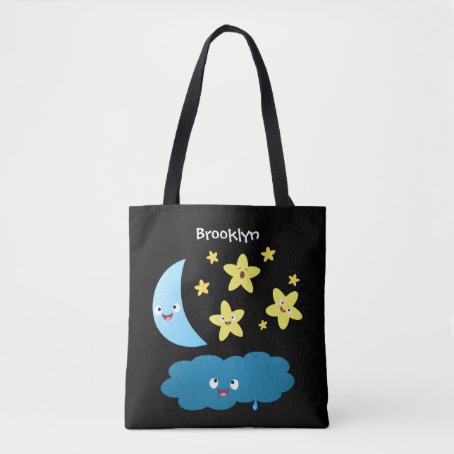 Cute singing stars, moon and cloud cartoon tote bag (Front)