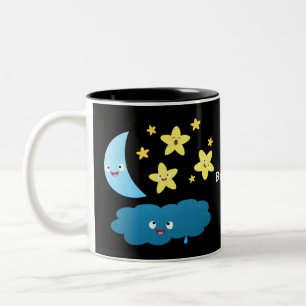 Cute singing stars, moon and cloud cartoon Two-Tone coffee mug