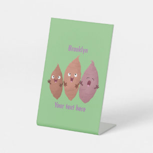 Cute singing sweet potatoes cartoon vegetables pedestal sign