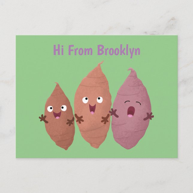 Cute singing sweet potatoes cartoon vegetables postcard (Front)