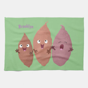 Cute singing sweet potatoes cartoon vegetables tea towel