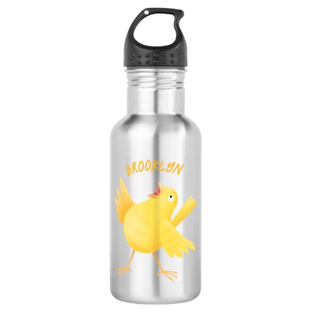 Cute singing yellow canary bird cartoon  532 ml water bottle (Front)