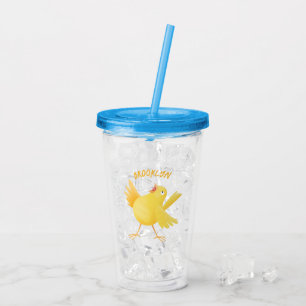 Cute singing yellow canary bird cartoon acrylic tumbler
