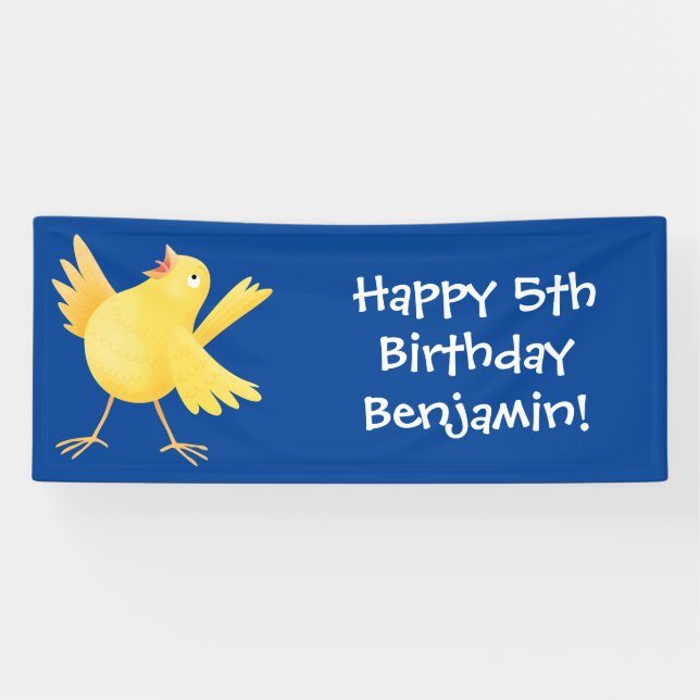 Cute singing yellow canary bird cartoon banner (Horizontal)