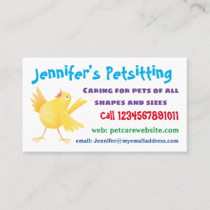 Cute singing yellow canary bird cartoon business card
