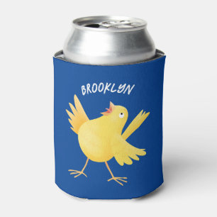Cute singing yellow canary bird cartoon can cooler