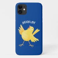 Cute singing yellow canary bird cartoon