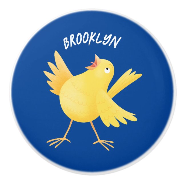 Cute singing yellow canary bird cartoon ceramic knob (Front)