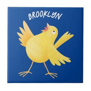 Cute singing yellow canary bird cartoon ceramic tile