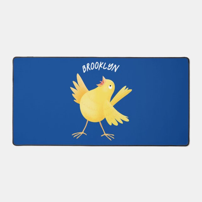 Cute singing yellow canary bird cartoon desk mat (Front)