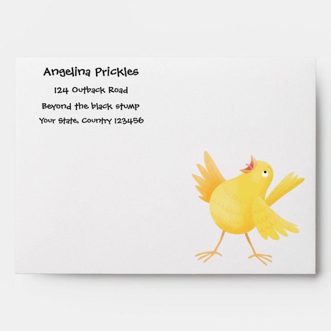Cute singing yellow canary bird cartoon envelope (Front)