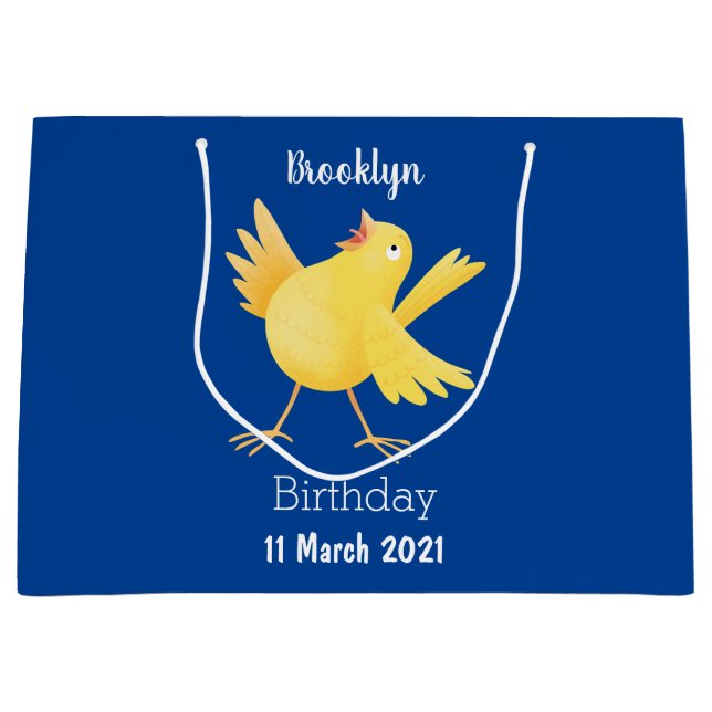 Cute singing yellow canary bird cartoon large gift bag (Front)