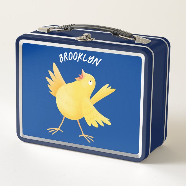 Cute singing yellow canary bird cartoon metal lunch box (Front)