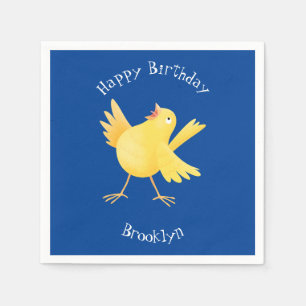 Cute singing yellow canary bird cartoon napkin
