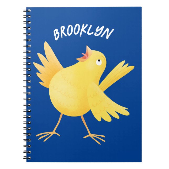 Cute singing yellow canary bird cartoon notebook (Front)