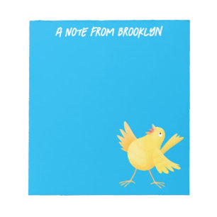 Cute singing yellow canary bird cartoon notepad