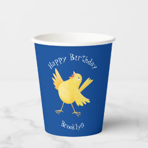 Cute singing yellow canary bird cartoon paper cups