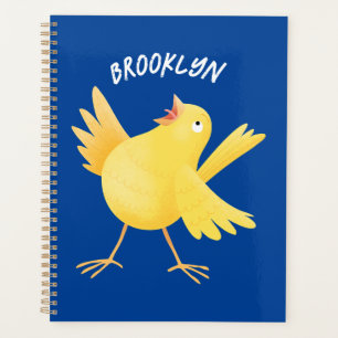 Cute singing yellow canary bird cartoon planner