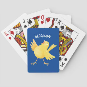 Cute singing yellow canary bird cartoon playing cards