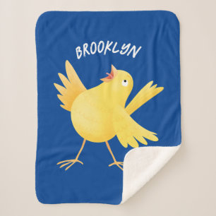 Cute singing yellow canary bird cartoon sherpa blanket
