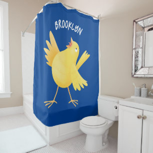 Cute singing yellow canary bird cartoon shower curtain