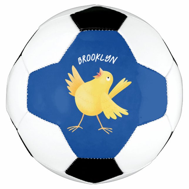 Cute singing yellow canary bird cartoon soccer ball (Front)