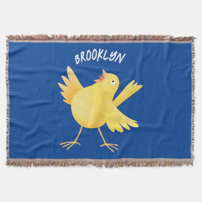 Cute singing yellow canary bird cartoon  throw blanket (Front)