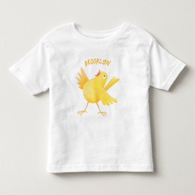 Cute singing yellow canary bird cartoon toddler T-Shirt (Front)