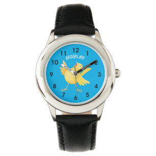 Cute singing yellow canary bird cartoon watch