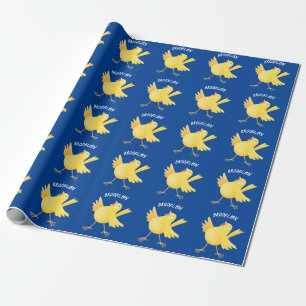 Cute singing yellow canary bird cartoon wrapping paper