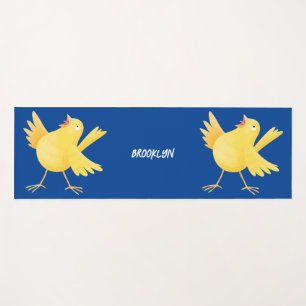 Cute singing yellow canary bird cartoon yoga mat