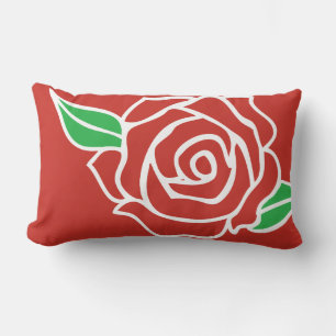 Cute Single Red Rose Floral Lumbar Cushion
