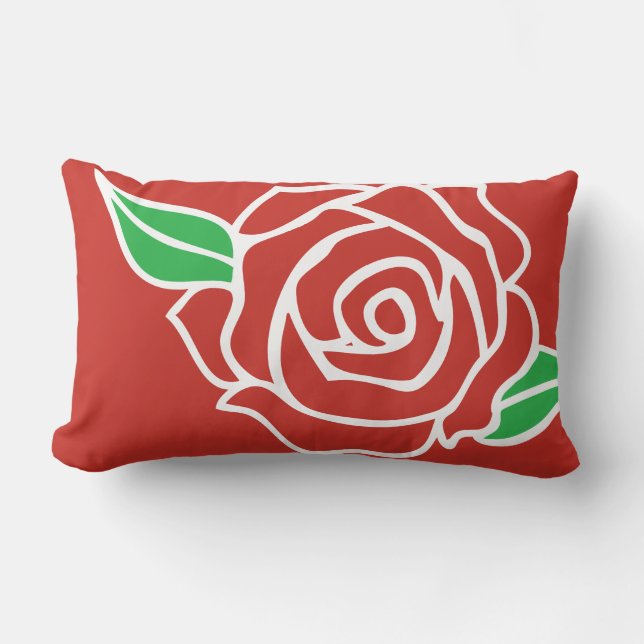 Cute Single Red Rose Floral Lumbar Cushion (Front)