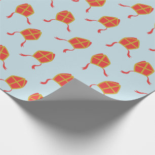 Cute Sinterklaas mijters on light blue Wrapping Paper