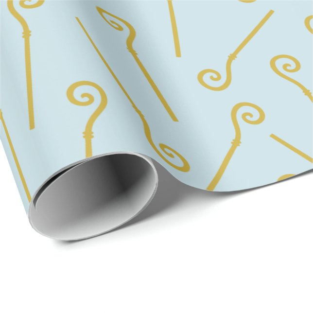 Cute Sinterklaas Staf on light blue Wrapping Paper (Roll Corner)
