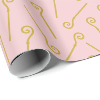 Cute Sinterklaas Staf on light pink Wrapping Paper