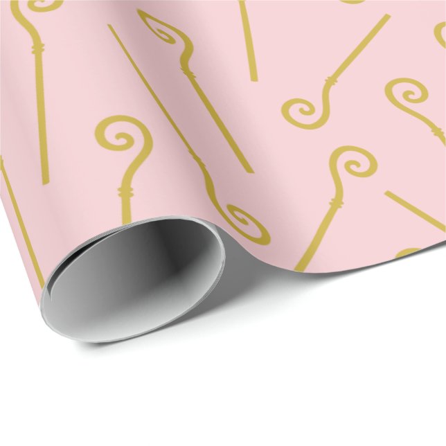 Cute Sinterklaas Staf on light pink Wrapping Paper (Roll Corner)