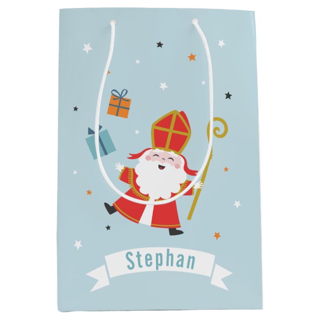 Cute Sinterklaas with name and gifts Medium Gift Bag (Front)