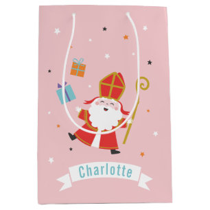 Cute Sinterklaas with name and gifts Medium Gift Bag