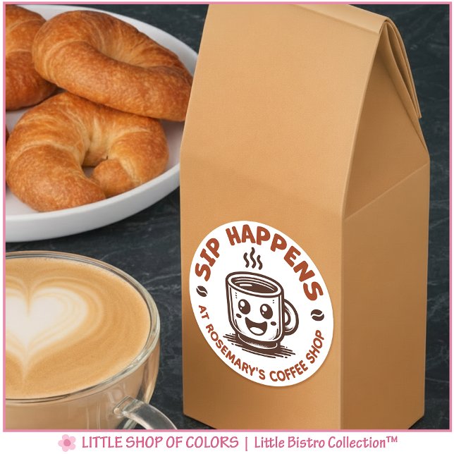 Cute Sip Happens Coffee Theme Classic Round Sticker (Creator Uploaded)