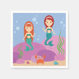 Cute sister mermaids swimming underwater napkin