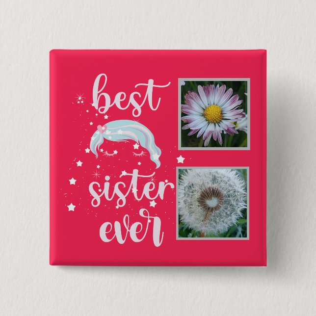 Cute Sister Photo Template 15 Cm Square Badge (Front)