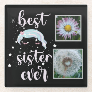 Cute Sister Photo Template Glass Coaster