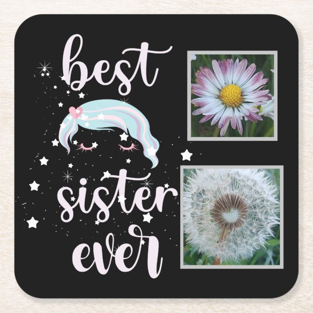 Cute Sister Photo Template Square Paper Coaster (Front)