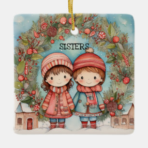Cute Sisters Ceramic Ornament