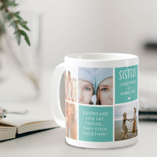 Cute Sisters Photo Collage & Quote Block Coffee Mug