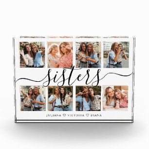 Cute Sisters Script Collage Photo Block