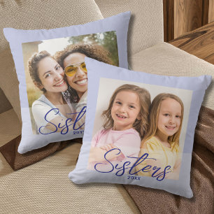 Cute Sisters Then And Now 2 Photo Lavender Purple Cushion