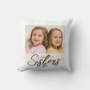 Cute Sisters Then And Now 2 Photo Throw Pillow
