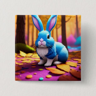 Cute Sitting Blue Bunny Portrait 15 Cm Square Badge
